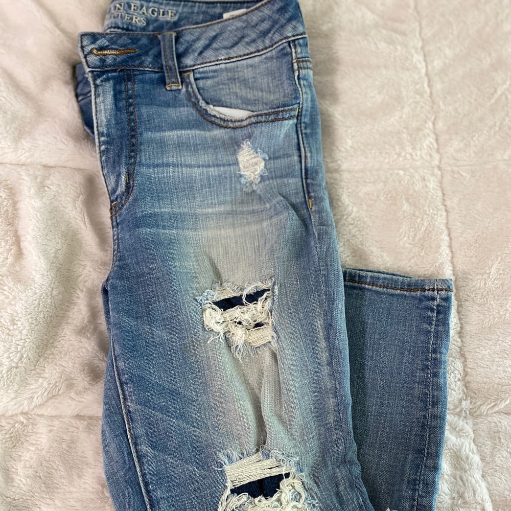 High rise crop destroyed jeggings